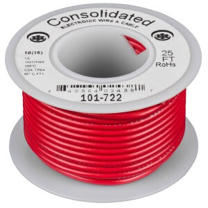 Main product image for Consolidated Stranded 18 AWG Hook-Up Wire 25 ft. Red 101-722